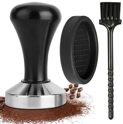 NINGYER Tamper 51mm, Tamper per caffè Viene Fornito con Tampone Rotondo Nero e Spazzola, Espresso caffè Tamper per Gli Strumenti Barista e Gli Amanti caffè (Nero)