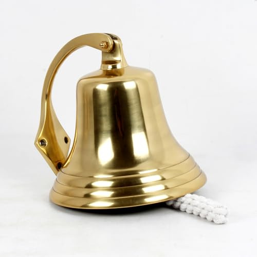 Nautical Aluminium Ship Bell 7 Inch Brass Chrome Hanging Marine Wall Bell with Rope, Wall Mounted Coastal Home Decor, Classic Maritime Design