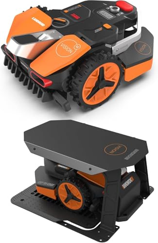 Pack Worx - LANDROID Vision 550m² WR205E + Garage de Protection WA0821 (Caméra 4K + IA Adaptative, évite Les Obstacles, Coupe des Bordures, Multizone, précision sans réseau RTK ou antenne)