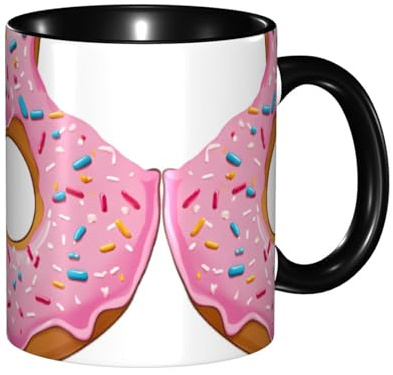 DZBDWZXH Tazza da caffè in ceramica nera, 325 ml, stampa con ciambella, tazza da caffè per ristorante, caffè, cappuccino, tè, cacao, cereali
