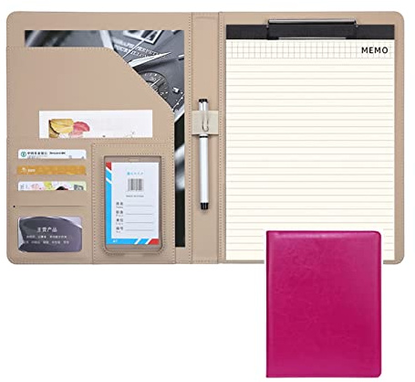 Folder Organiser Padfolio Notepad A4 Portfolio Ring Binder with Leather Writing Pad Business Notebook Resumes Documents Holder for Men Women(Pink)