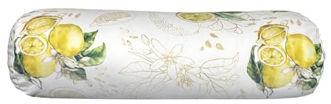 beties - Italy Collection -, XL Nackenrollen Bezug ca. 25x70 cm Zitrone, 100% Baumwolle – Premium Qualität – Hellbeige mit lebensgroßen Zitronen und zart goldenen Details