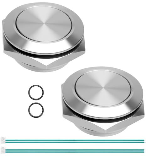 2 pulsadores ultraplanos de acero inoxidable, IP67, resistentes al agua, diámetro de montaje de 19 mm, para exteriores e interiores, larga vida útil de máquinas, interruptor táctil pulsador de 12 V
