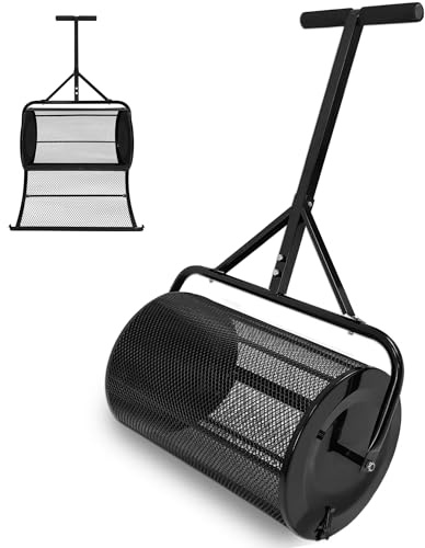 UISEBRT Kompoststreuer Rasen und Gartenstreuer mit Griff, Kompost-Streuer und Torfmoos-Streuer mit Mesh-Korb Saatgutstreuer 65cm Breit für Kompost Dünger Saat Torf, 80L Schwarz