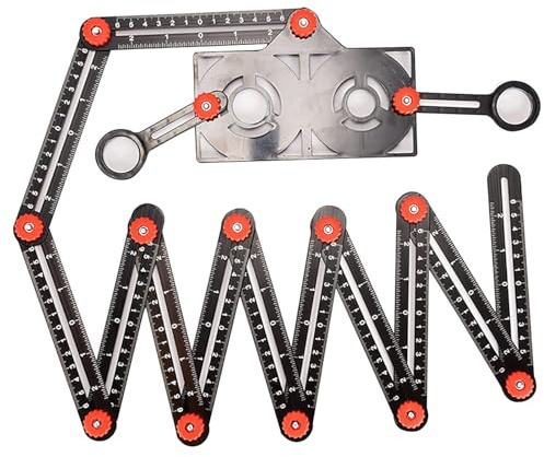 Multi Angle Measuring Ruler, 12-Sided Angle Measurement Tool with Hole Punch Locator, Aluminum Alloy Adjustable Multi-Function Bend Ruler (12-Sided)