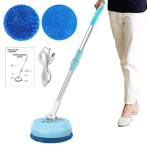Balai serpillère sans fil - Rond - Nettoyeur de sol électrique - Fonction rotative à 180 ° - Pour salle de bain et cuisine - Parfait pour le nettoyage efficace des sols et des surfaces en verre