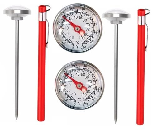 Milk Thermometer, Pack of 2 Stainless Steel Coffee Thermometers with Clips for Barista, Perfect for Measuring Milk, Coffee, Jam, and Candy Temperature