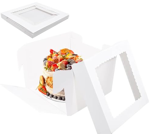 5 cajas de cartón para tartas, cajas altas de 30,5 x 30,5 x 20,32 cm, cajas para tartas con ventana, cajas blancas para tartas, cajas de transporte para tartas, cajas de cartón para tartas, pasteles