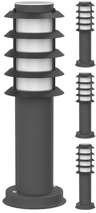 ledscom.de 4x Wegelicht/Pollerleuchte PORU für außen, IP44, Gitter, 39 cm, anthrazit, 1x E27 max. 40W