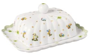 Villeroy & Boch – Easter Delight beurrier, porcelaine Premium, motifs de Pâques rétro, détails dorés, rangement décoratif pour le beurre et les pâtes à tartiner
