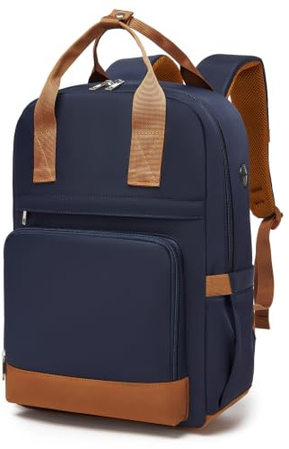 Kono Mochila para Ordenador Portátil 15,6 para Mujer, Azul Oscuro/Marrón | Antirrobo, Repelente al Agua, Gran Capacidad, Organización Interior, Elegante, Instituto, Universidad, Trabajo y Viajes