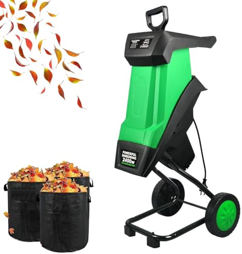 Garten Holzhacker, 2400W Elektrischer Laubhäcksler & Astzerkleinerer mit 50L Beutel, Effizienter Mulcher für Rasen, Blätter, Zweige und Äste
