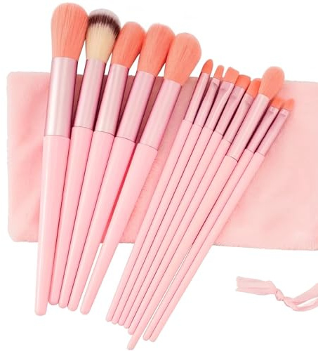 COYUN Pennelli Make Up,13 Pezzi Set Pennelli Make Up,Set Viso e Occhi,Trucchi,Pennello Trucco Sintetico a Setole Morbide per Makeup Brushes Regalo,per Fondazione,Cipria,Ombretto,Fard(Rosa)