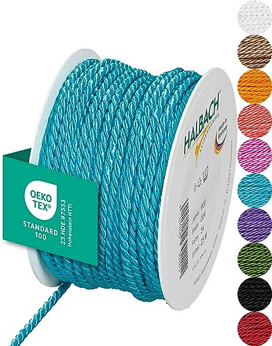 Halbach Seidenbänder Premium Kordel (türkis) | Breite 4mm Länge 25m | Made in Germany & Öko-Tex Zertifiziert | glänzende Satinkordel aus Acetat