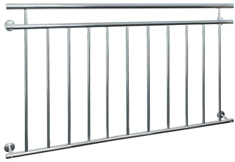 ECD Germany Französischer Balkon 90x156 cm mit 11 Füllstäben, Silber glänzend, aus Edelstahl, Balkongeländer Stabgeländer Balkonbrüstung Balkongitter Fenstergeländer Außen Fenstergitter Fensterschutz