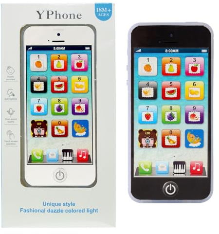 Cooplay Black Yphone Y-Phone Phone Toy Play Music Learning English Educational Cell Phone Mobile Prize for Baby Kids Children