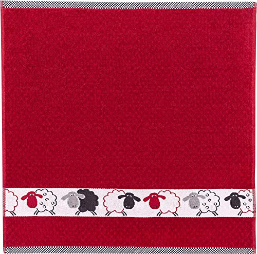Kracht Frottier- Geschirrtuch Schäfchen rot, Größe 50 x 50 cm Frottier