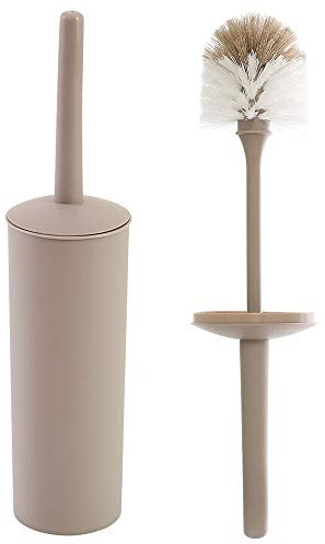 Inbagno Portascopino WC Tondo Moderno da appoggio, in Plastica, Completo di scopino ergonomico (Tortora)