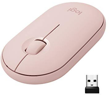 Logitech M350 Pebble Kabellose Maus, Bluetooth und 2.4 GHz Verbindung via Nano USB-Empfänger, 18-Monate Akkulaufzeit, 3 Tasten, Leises Klicken und Scrollen, PC/Mac/iPadOS - Rosa