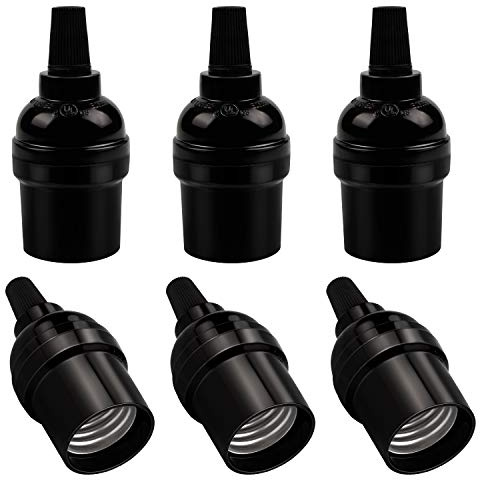 DiCUNO E26 Vintage Lamp Socket, UL-Listed, Edison Bulb Pendant Light Sockets Replacement, Retro Black Lampholder for Light Fixture Parts, DIY, Industrial, Pipe, Decorative Lighting,6 Packs