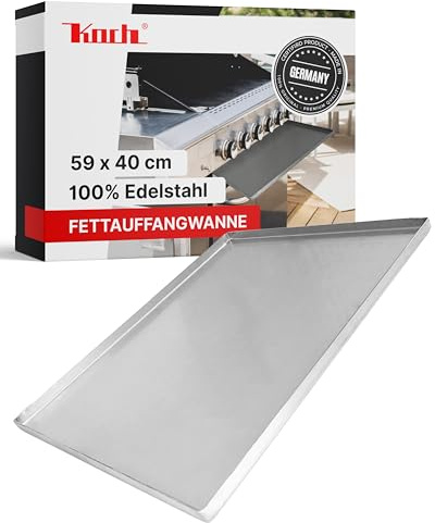 Koch Auffangwanne 59,0 x 40,0 x 2,0 cm aus 100% Edelstahl I 2 mm Stärke I Stabile Tropf- & Fettauffangschale für Grill, Küche & Haushalt I Rostfrei, hitzebeständig, auslaufsicher & antibakteriell #51