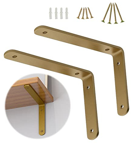 Regalträger Dekorativ,2 Stück Wandkonsole Regalwinkel,L-förmiger Eisenkunst-regalhalterung,Schwebende Regalhalter,Regal Unterstützung Gold,Tablarträger Für Offene Diy-regale,Gold-25×15cm(9.8×5.9in)