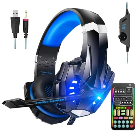 sktome Gaming Voice Changer Headset with Mic, Cool LED Light Over-Ear Headphones with Volume Control, Noise Reduction Voice Changer Gaming Headset for PS4/PS5/Xbox One/PC/Phone/Laptops(Blue)