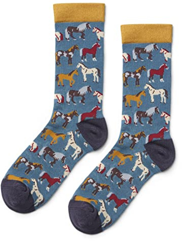 Ladies Horse Socks Bamboo Blend Blue Equestrian Pony Horses Design