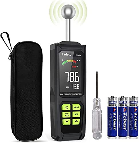Feuchtigkeitsmessgerät, Tadeto Feuchtemessgerät 20-40mm Analysetiefe mit Farb-LCD Alarmfunktion Hold-Funktion Feuchtigkeitsmesser für Wände,Holz,Mauerwerk,Beton,Gips,Baustoffen(Schwarz)