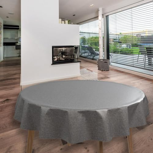 laro Rund 140 cm Wachstuchtischdecke Tischdecke Abwaschbar PVC Grau Meliert Rund 140cm, Muster:Grau Meliert, Größe: Rund 140cm