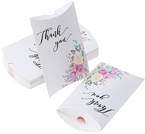 TsunNee 50 cajas de papel elegantes con forma de almohada, suministros de fiesta, cajas de regalo para el día de la madre, boda, cumpleaños, Acción de Gracias, Navidad