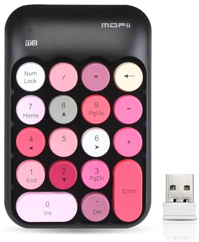 Lomiluskr Wireless Numeric Keypad with 2.4G USB Receiver, Cute Colorful Round Keycaps, Portable Financial Accounting Numpad Number Keyboard, Suitable for PC, Laptop (Black)