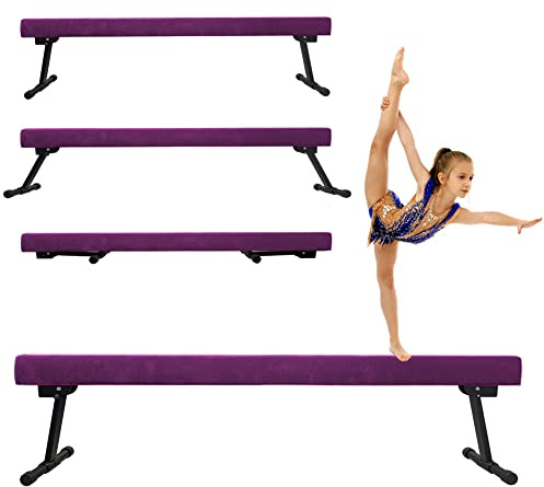 YANGG 6FT/8FT Gymnastic Balance Beam,Adjustable High and Low Level Floor Beam - Highly Stable - Gym Practice Training Equipment for Kids Children Girls Home (8.1FT, Purple)