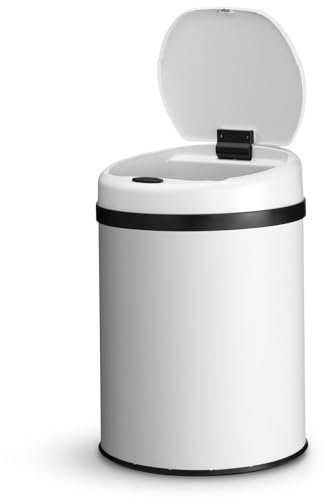Juskys Cubo de basura automático con sensor de 30 l – Cubo de basura eléctrico, sensor de movimiento, tapa automática, impermeable, anillo de sujeción, cocina – blanco