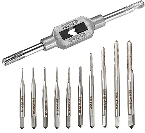 Saipor 10 Pièces Coffret Tarauds et Filières Micro Métrique Mini M1-M3.5 Foret Taraud Filetage Vis Outil de Taraudage à Filetages avec Tourne à Gauche Réglable M1-M8