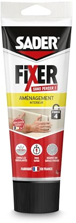 SADER FIXER Sans Percer Aménagement Intérieur - Tube 260g | Mastic Colle Acrylique - Prise Rapide - Maintien Puissant - Comble les Irrégularités jusqu’à 5 mm - Peut se Peindre - Beige