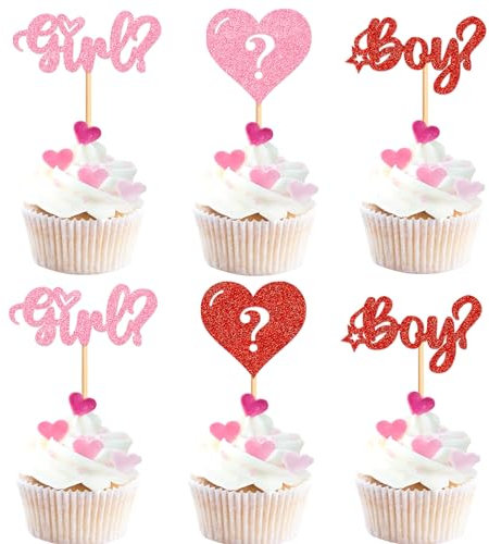 Blumomon Cupcake-Topper für Jungen oder Mädchen, glitzernd, Valentinstag, Babyparty, Kuchendekoration, Kindergeburtstag, Party-Kuchendekoration, 24 Stück