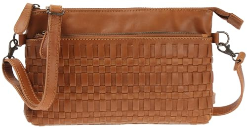 LECONI Umhängetasche und Clutch in einem – Ledertasche für Frauen Damentasche aus echtem Büffel-Leder für Festival Freizeit Events Damen geflochtenes Leder 27x17x4cm LE3081