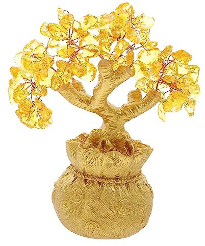 TOPBATHY Natürlicher Kristall-geldbaum Bonsai Stil Gelb Feng Shui Ornament Für Wohlstand Glück Dekoration Tisch Wohnraum Innenbereich Feng Shui Baum Geschenk