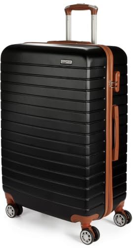 BRUBAKER Hartschalen Koffer Paris - Reisekoffer Trolley mit Zahlenschloss, 4 Rollen und Komfort Tragegriffen - Rollkoffer 49 x 76,5 x 29,5 cm - ABS Hartschalenkoffer (XL - Schwarz und Hellbraun)