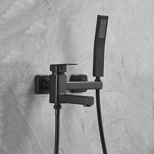 ZYCDP Badewanne Wasserhahn mit Dusche Badewannenarmaturen Unterputz Badarmatur Badewanne mit Handbrause, Schwarz