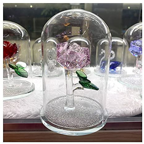 decorazione della stanza Artigianato in pietra Figurine di fiori di cristallo rosa Ornamento di vetro nella campana di vetro Stile principessa Casa Decorazione Fengshui Regalo d'amore for matrimonio (