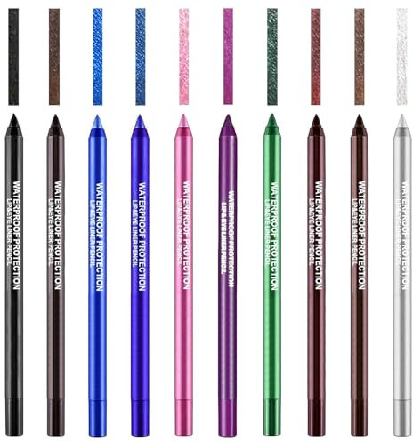 Dokeno 10 Pezzi Set Eyeliner, Set di Matite Occhi Colorate Altamente Pigmentate a Prova di Sbavature e Lunga Durata