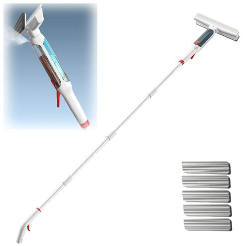 RYJYQYX Spruzzo 4 in 1 Lava Vetri Finestre con Asta di Prolunga(190cm), Lavavetri Professionale con Raccoglitore Acque Nere E 5 Panni Spazzola Lavavetri per Bagni,Finestre,Specchi