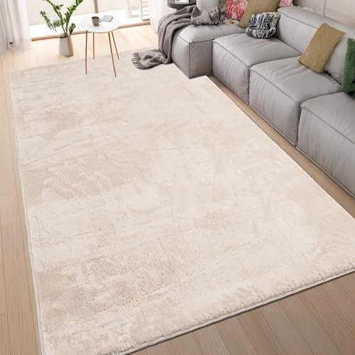 homeart Area Rugs – Soft, Short Pile Monochrome Carpets - Anti-Slip Backing, Machine Washable, Modern Fluffy Rugs for Living Room, Bedroom, Kitchen, Enterance - Cream, 80x150 cm