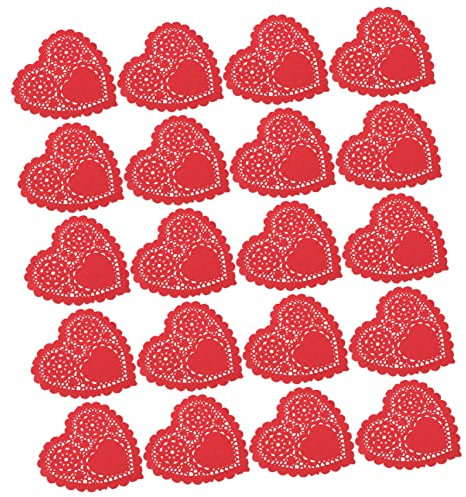 Amosfun 3 Sätze Papierblöcke Zum Valentinstag Dessertunterlage Handgehaltene Lebensmittelunterlage Dekorative Kuchenunterlagen Weißes Spitzenpapier Ausgehöhltes Futterpad Rot 100 Stück * 3