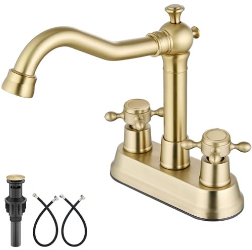Aolemi 4 Inch Centerset Bathroom Sink Faucet 2 Handle Brushed Gold