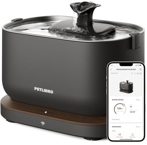PETLIBRO Smart Cat Water Fountain with WiFi, Logs Cat Drinking Time and ml Amount, Water Intake Tracker, Dockstream App Monitoring Pet Dispenser, Plug-in Power Supply Required