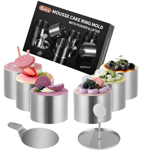 FHISKUNYU ​Cercle à Pâtisserie ​Cercle Patisserie ​Cercle à Tarte 8 Pièces, Inoxydable 430 Multifonctionnel avec Plaque de Base & Poussoir, Ø7,5cm, Design sans Soudure, Compatible Lave-Vaisselle