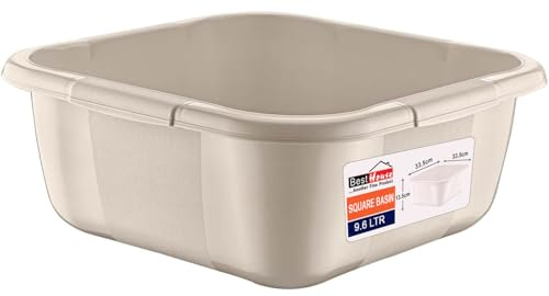 Best House | Square Basin | Kitchen Washing Up Bowl | 9.6 Litres | Cream | 1 PC | Multipurpose Bath Tub/Washing Tub for Kitchen, Bathroom, and Household Use (Pack of 1)